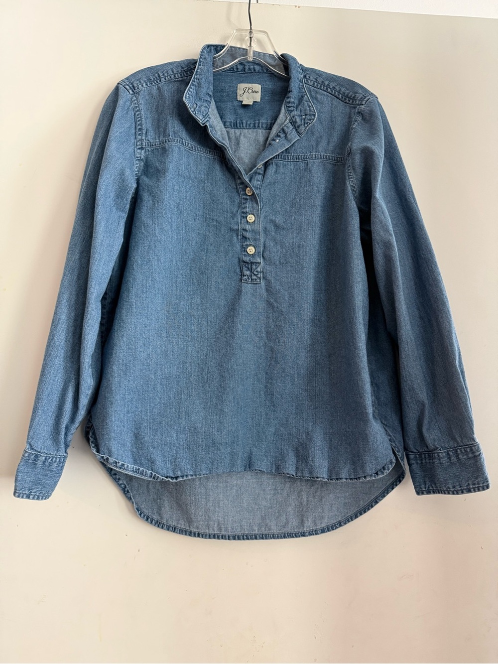 J.Crew Popover Shirt Size 8 Blue Denim Chambray Band Collar - Picture 2 of 5